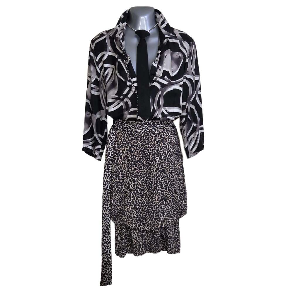 Marc Cain Black and White Abstract Print and Leopard Print Dress Size N3